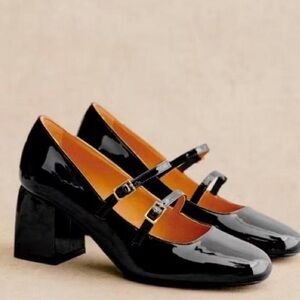 Sezane Soline Black Patent Leather Mary Jane Heels